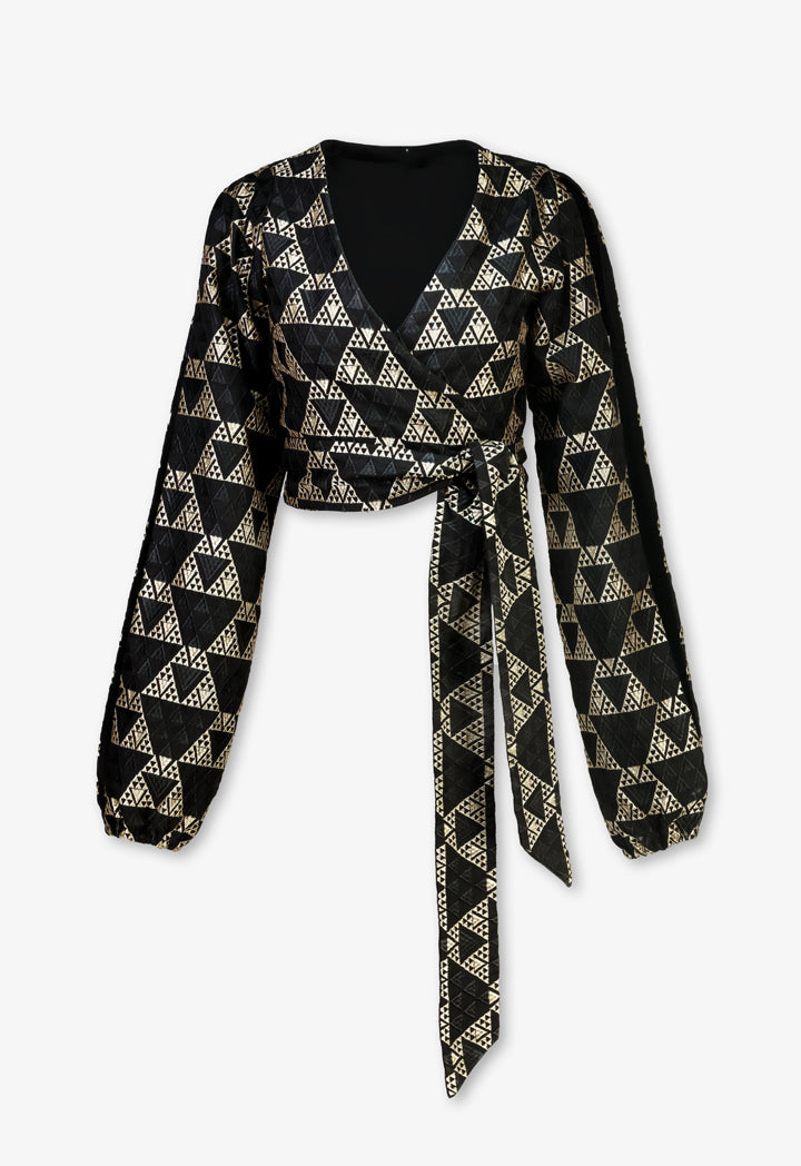 Choice Geometric Stitch Contrast Cropped Jacket - Ramadan Style Black
