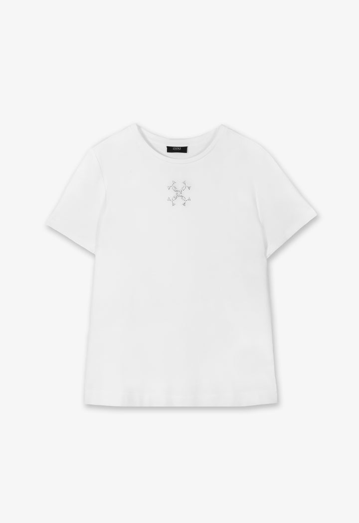 Choice Solid Crystal Embellished Monogram T-Shirt Off White