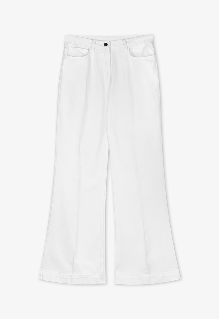 Choice Solid Straight Wide Legs Denim Trousers Off White