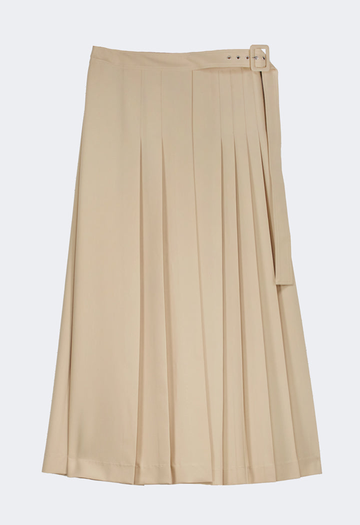 Choice Single Tone Plated Skirt Beige