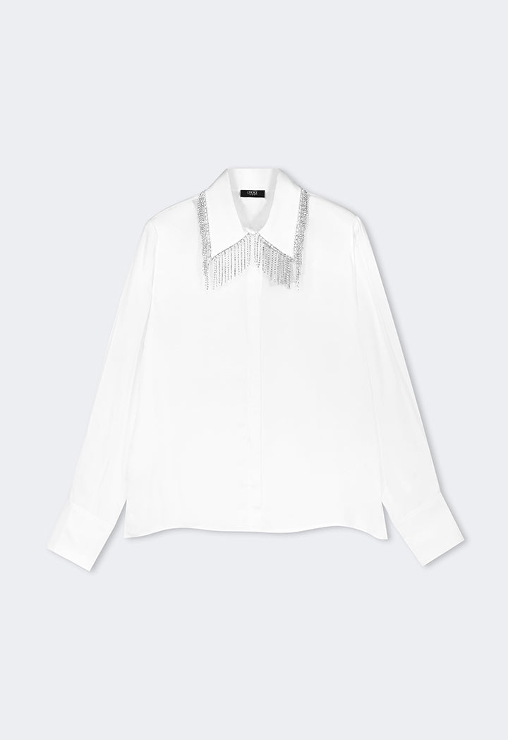 Choice Solid Crystal Embellished Shirt Off White