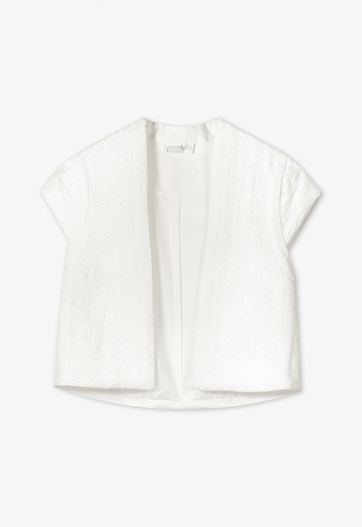 Choice Sleeveless Embroidered Cropped Gilet - Ramadan Style Off White