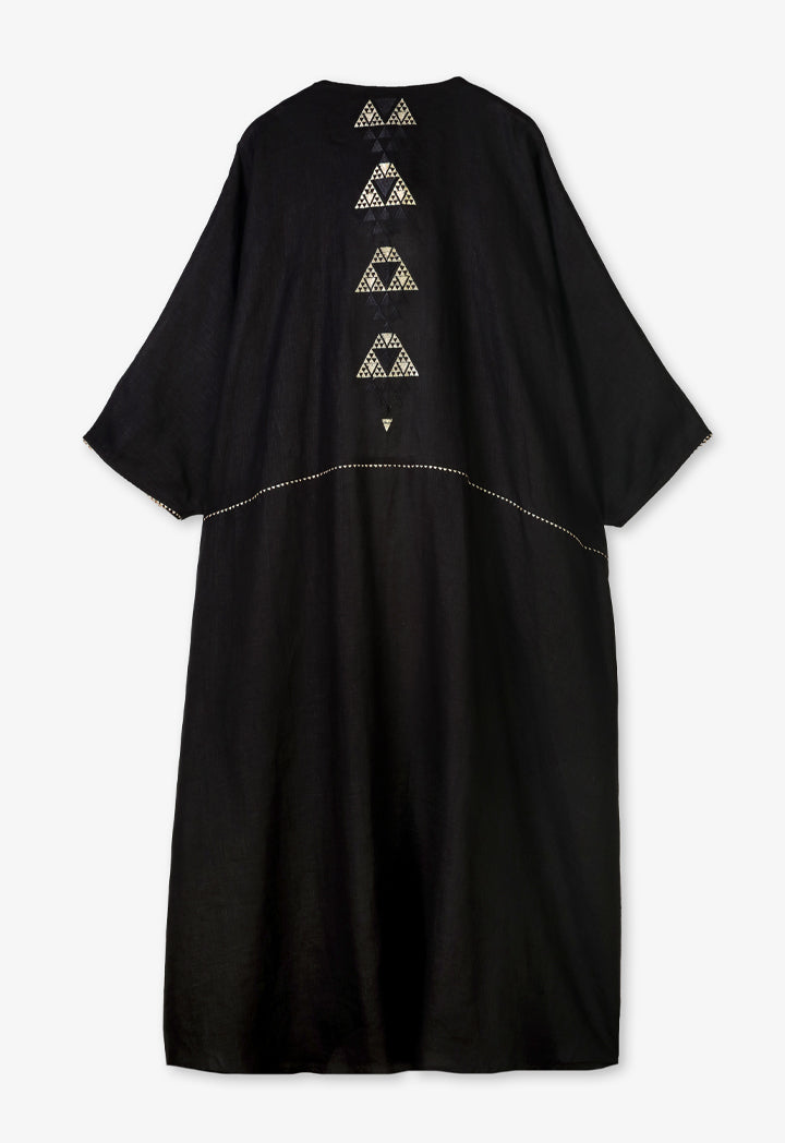Choice Solid Maxi Abaya With Embroidered Geometric - Ramadan Style Black