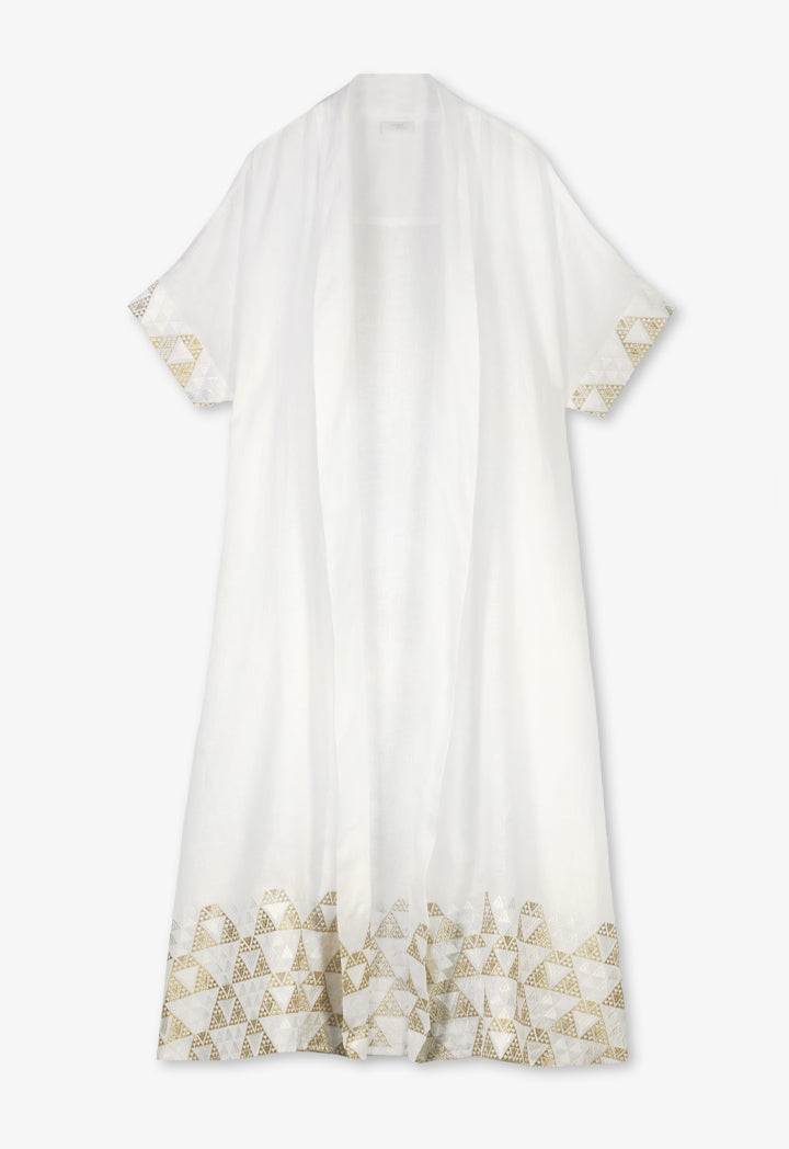 Choice Solid Embroidered Geometric Maxi Abaya - Ramadan Style Off White