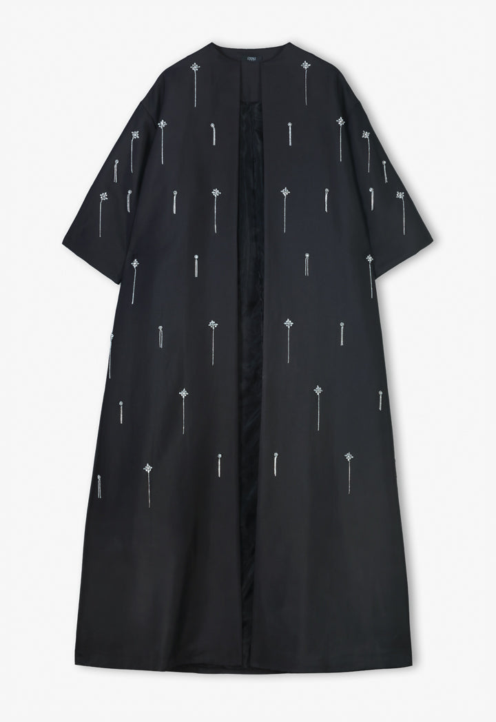Choice Long Sleeve Crystal Embellished Maxi Abaya Black