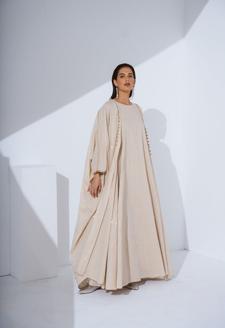 Choice Oversized Sequin Maxi Abaya Beige