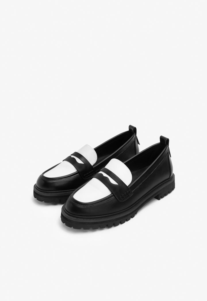 Choice Two Tone Pu Leather Loafers Black-White