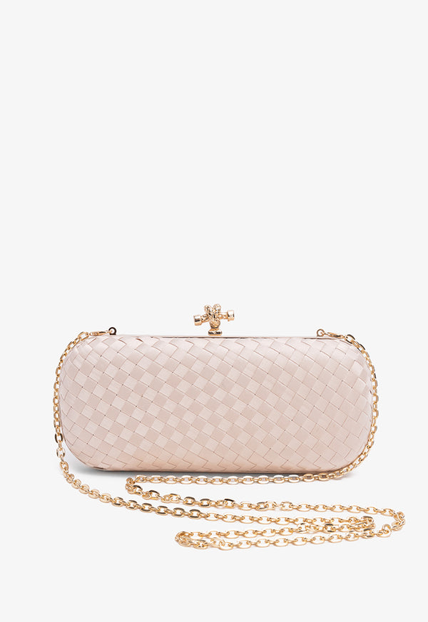 Choice Knot Clasp Woven Clutch Beige