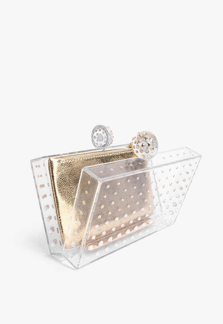 Choice Transparent Crystal Embellished Clutch Gold