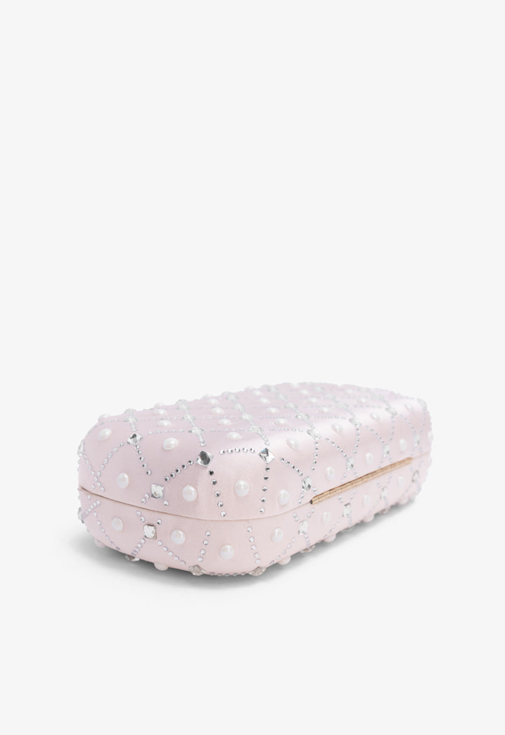 Choice Crystal And Faux Pearls Embellished Clutch Light Pink
