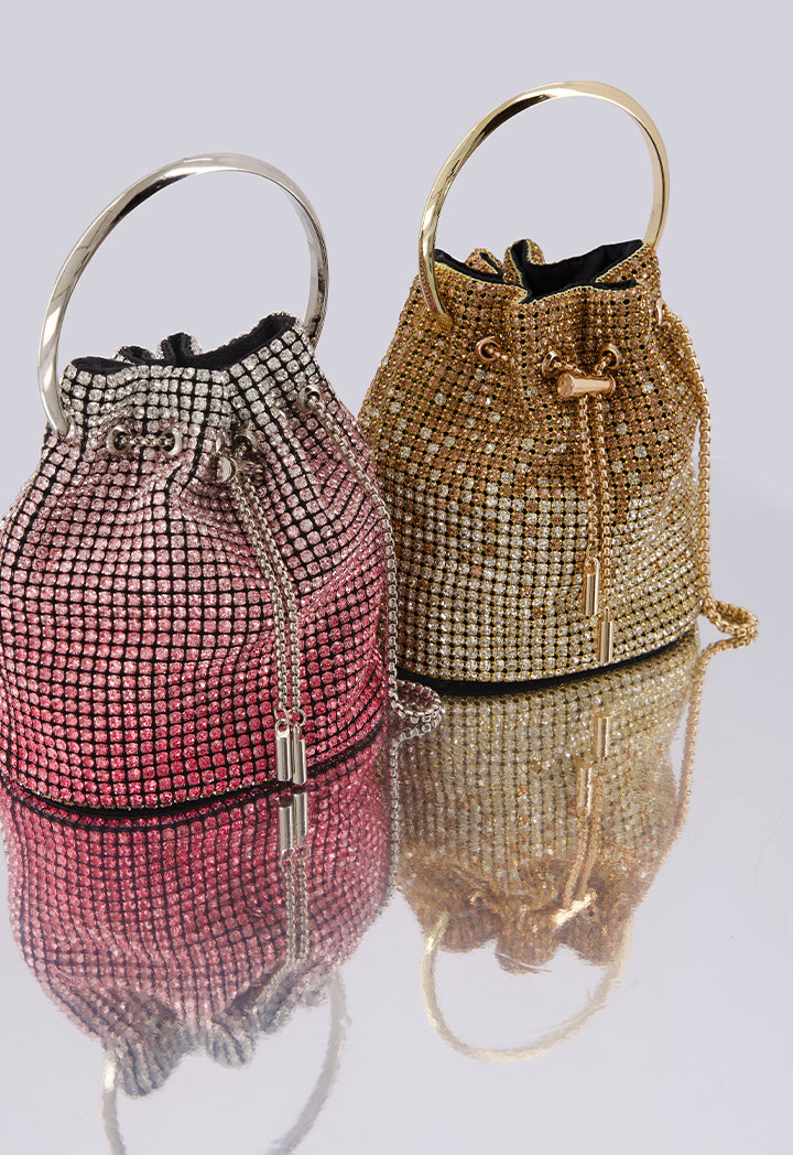 Choice Ombre Crystal Bucket Bag Gold