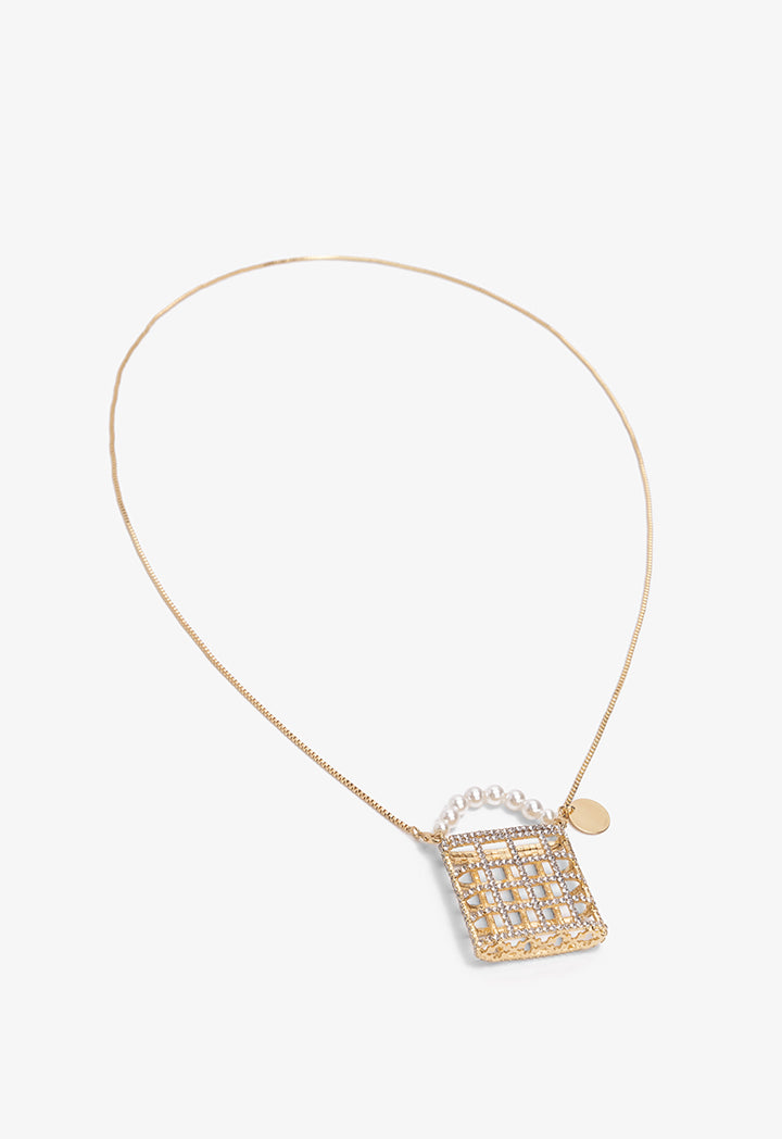 Choice Crystal Embellished Basket Necklace Gold