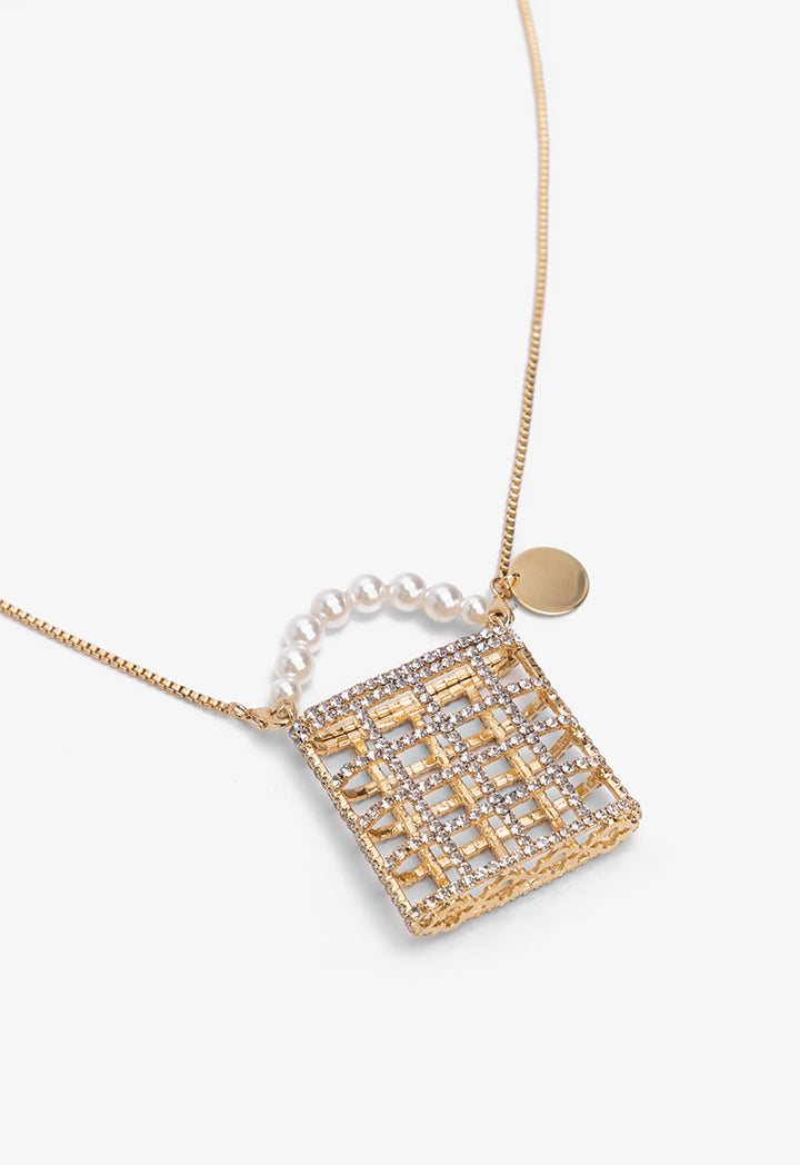 Choice Crystal Embellished Basket Necklace Gold