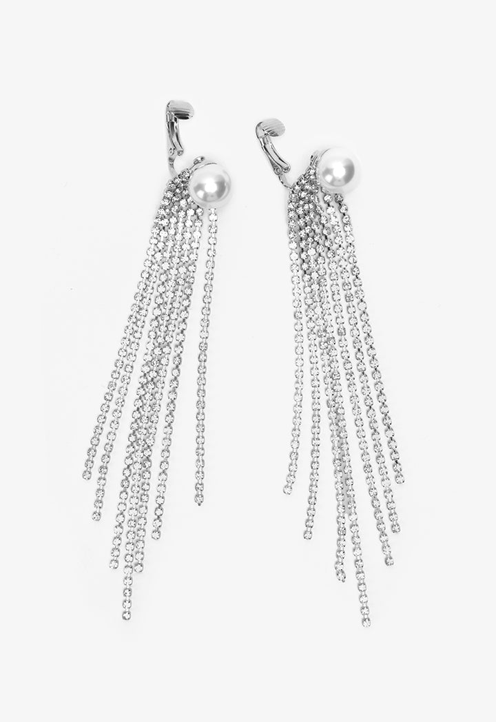 Choice Embellished Crystal Fringes Earrings Silver
