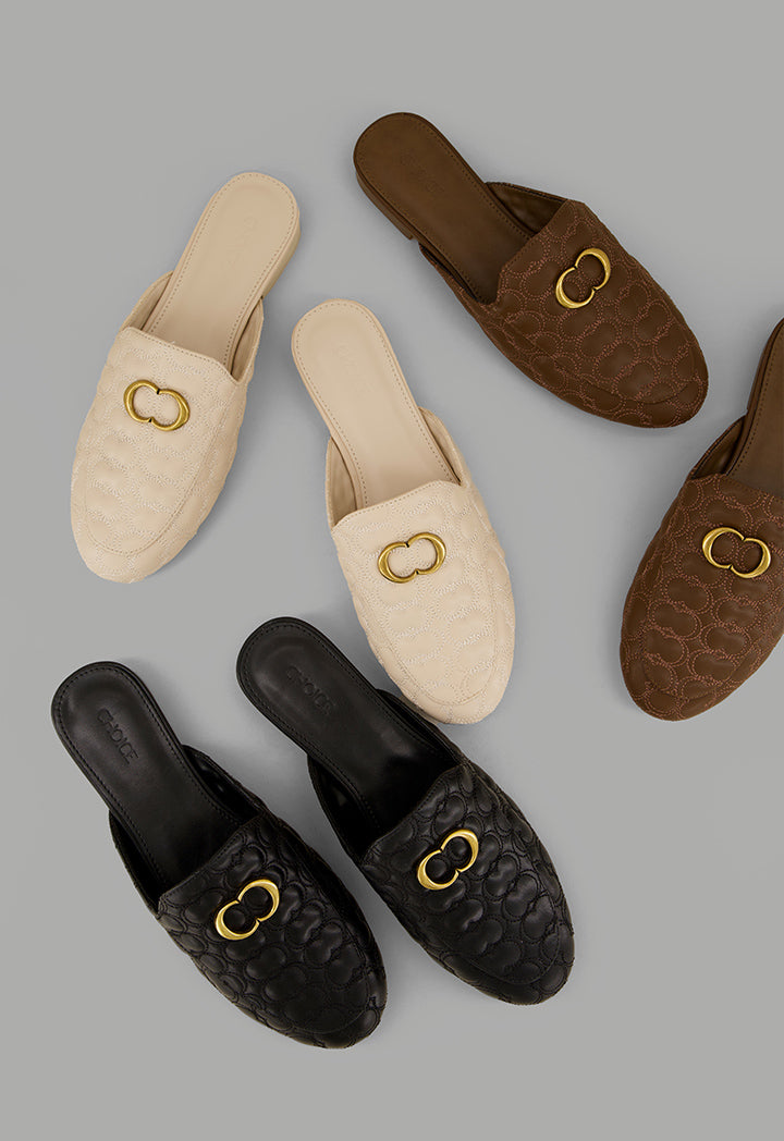 Choice Quilted Embellished Mules Nude