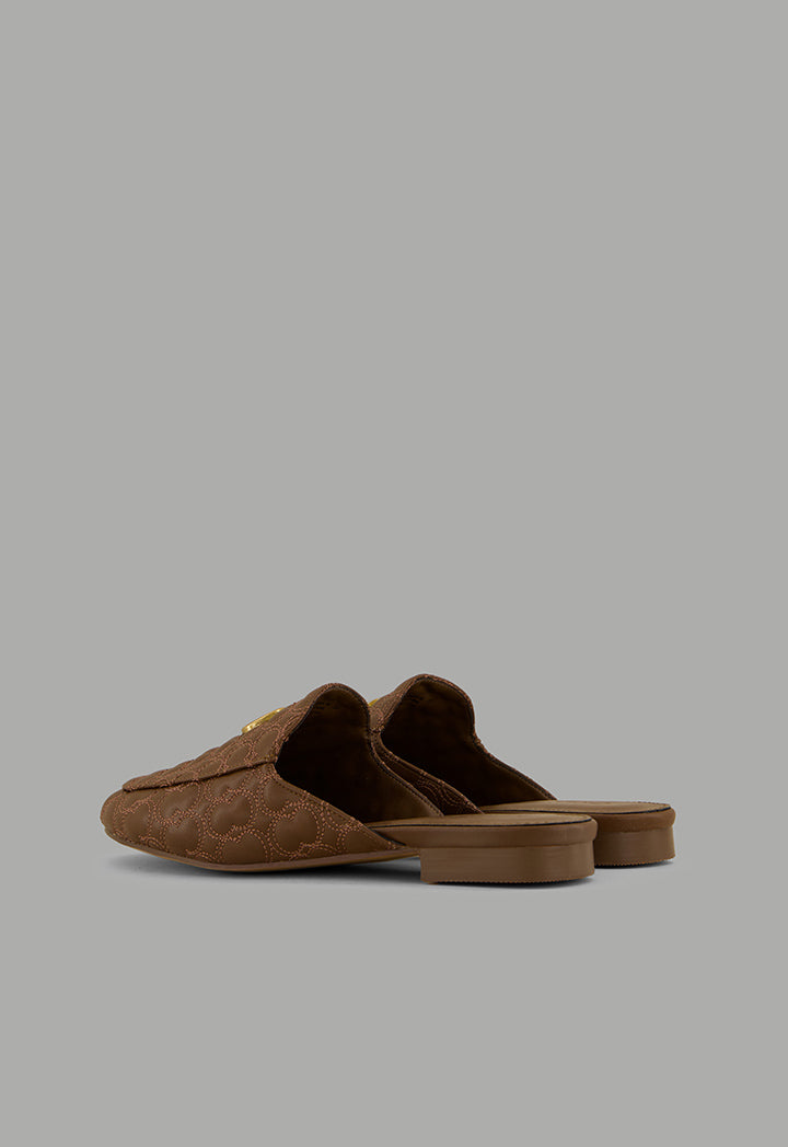 Choice Quilted Embellished Mules Brown