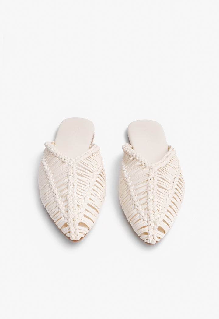 Choice Braided Woven Flat Mules Off White