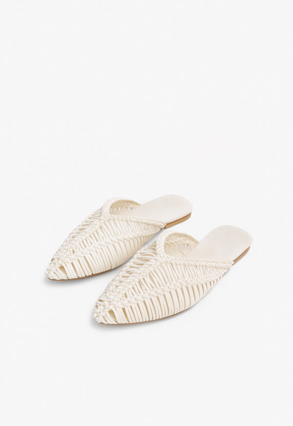 Choice Braided Woven Flat Mules Off White
