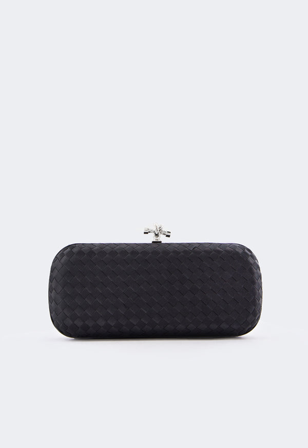 Choice Knot Clasp Woven Clutch Black