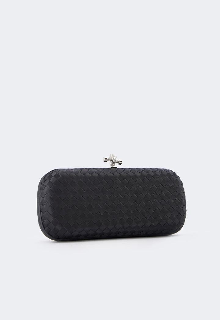 Choice Knot Clasp Woven Clutch Black