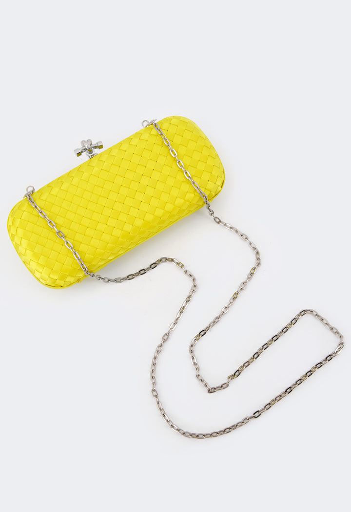 Choice Knot Clasp Woven Clutch Yellow