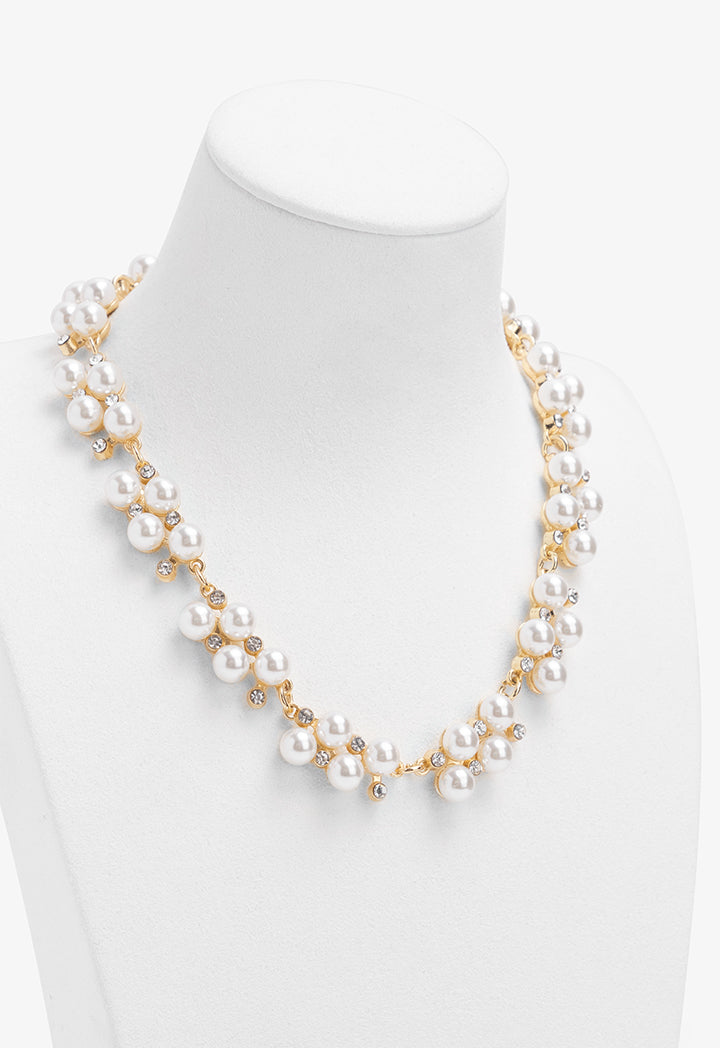 Choice Crystal And Faux Pearls Embellished Necklace White