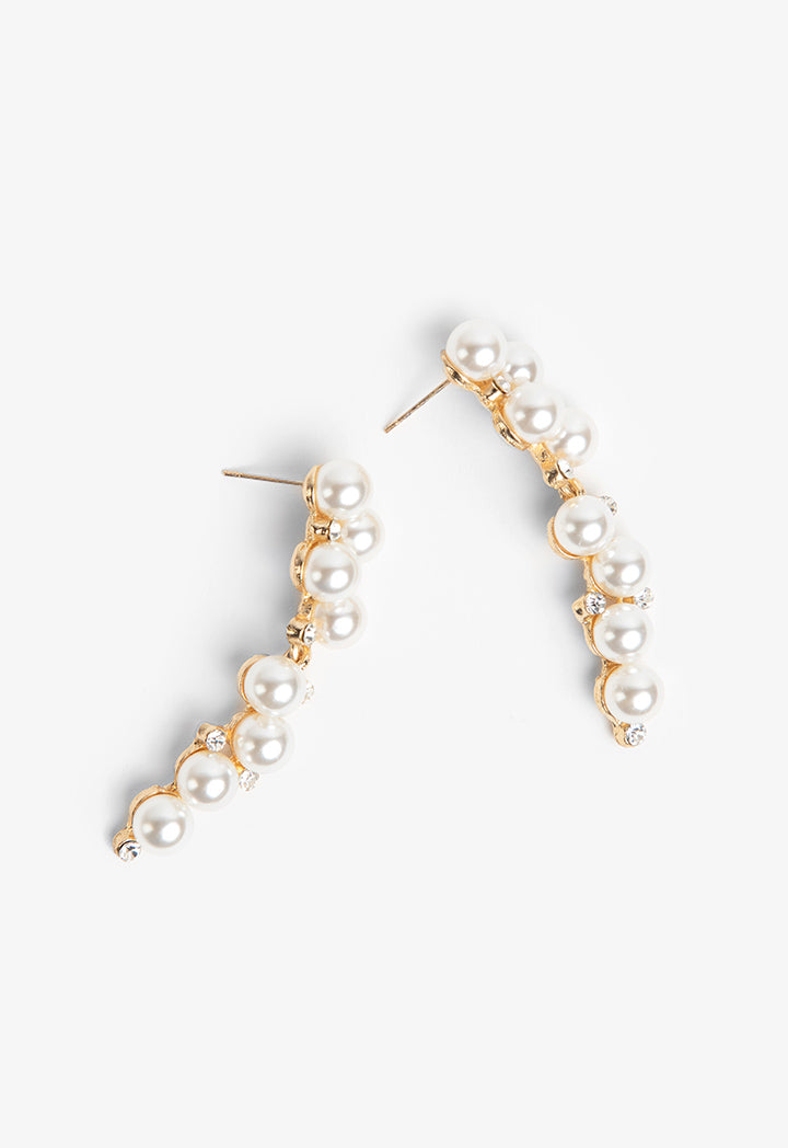 Choice Long Faux Pearls Embellished Earrings White