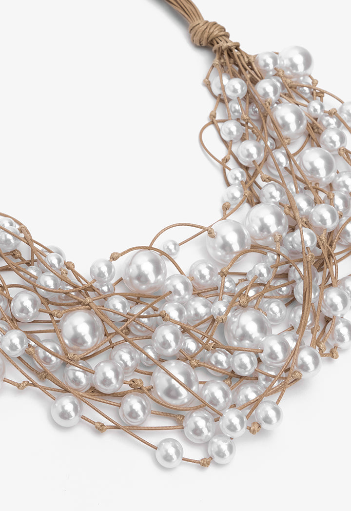 Choice Faux Pearls Embellished Necklace Off White
