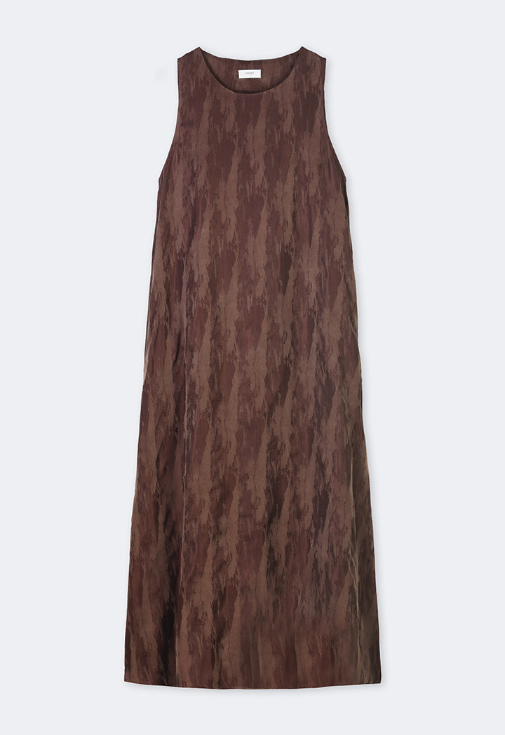 Choice Contrast Sleeveless Flared Dress Brown