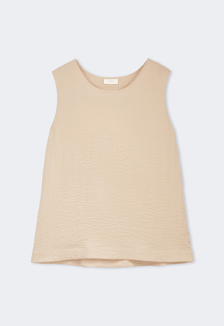 Choice Solid Sleeveless Crinkled Top Beige