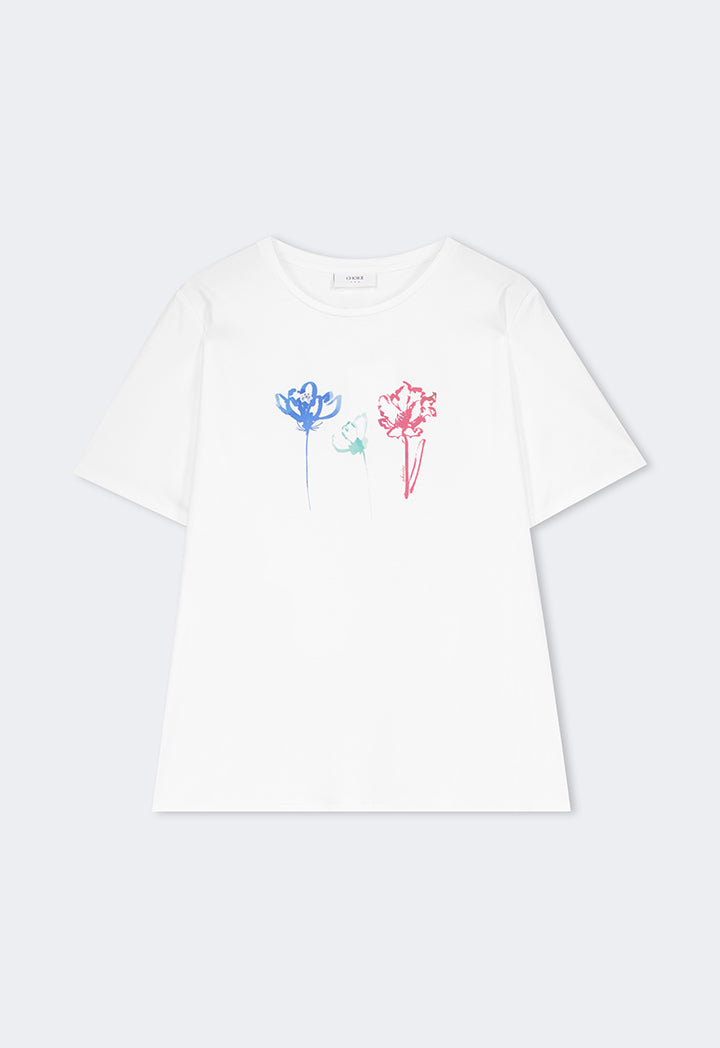 Choice Printed Round Neck T-Shirt Off White