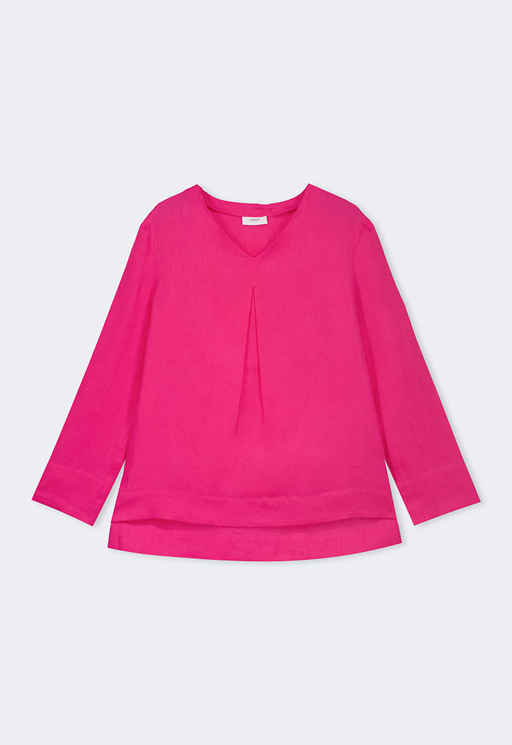 Choice V- Neck Linen Basic Blouse Fuchsia