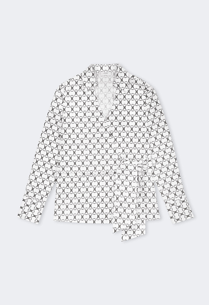 Choice Monogram Print Wrap Blouse Black-White