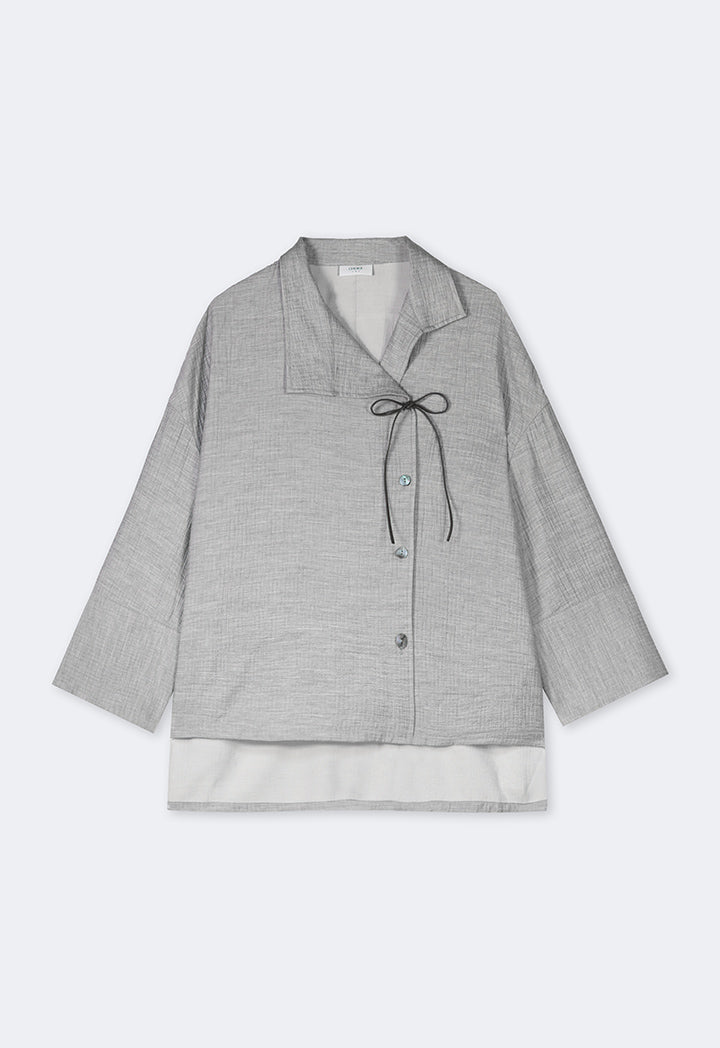 Choice High-Low Long Sleeve Textured Shirt Grey