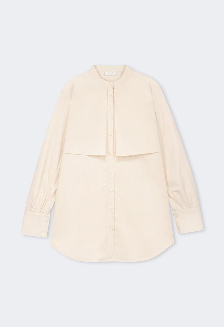 Choice Mandarin Collar Basic Shirt  Beige