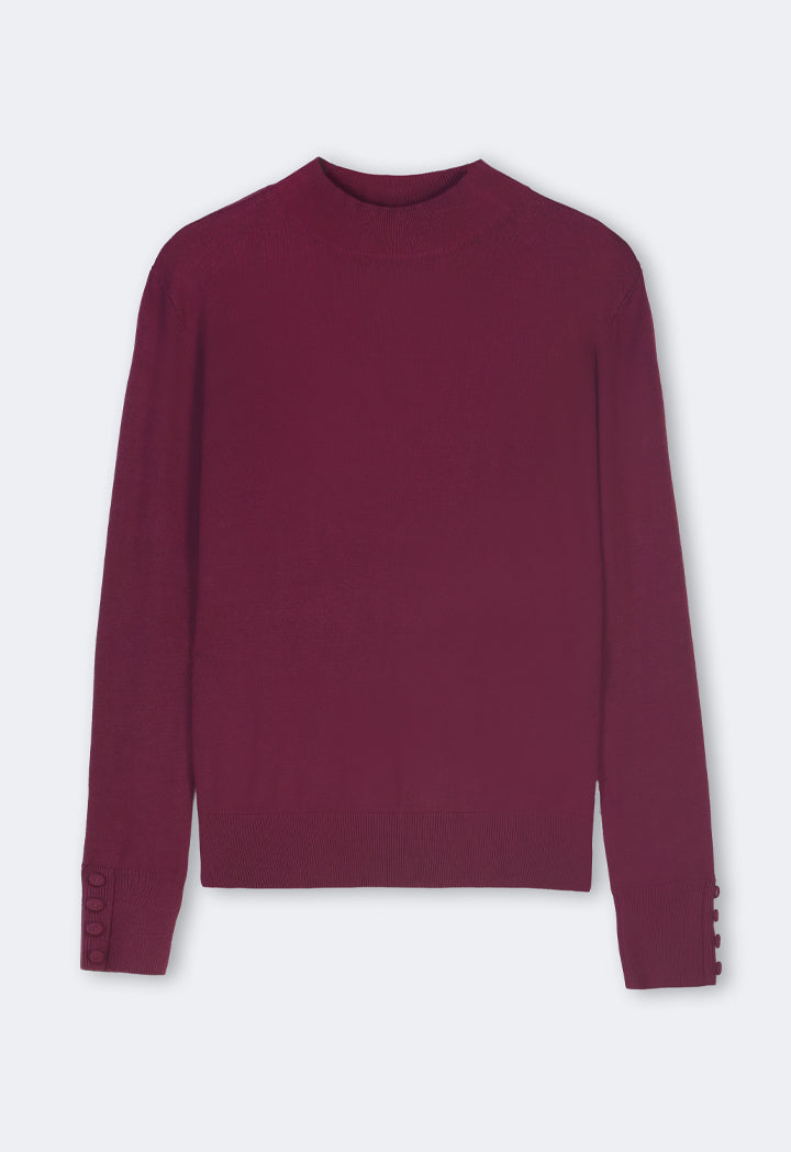 Choice High Round Neck Knitted Basic Blouse Burgundy