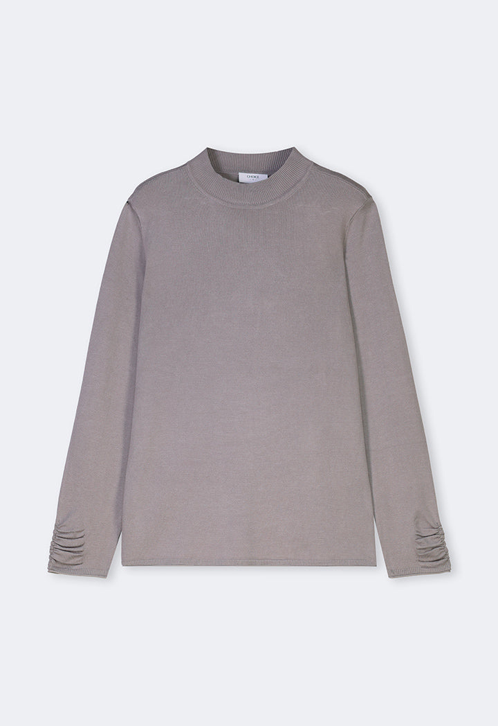 Choice Long Sleeve Knitted Basic Sweater Grey