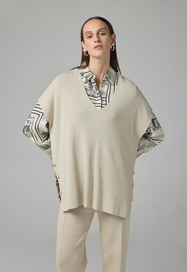 Choice Solid Cap Sleeve V-Neck Knitwear Blouse Sand