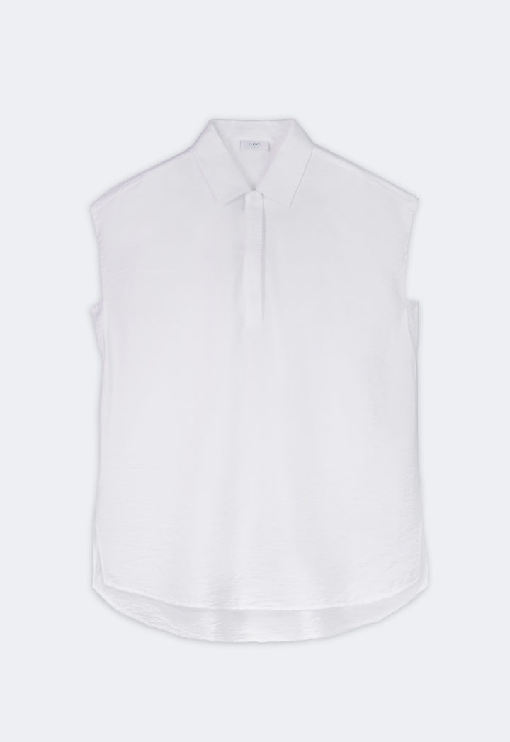 Choice Solid Shirt Collar Sleeveless T-Shirt  Off White