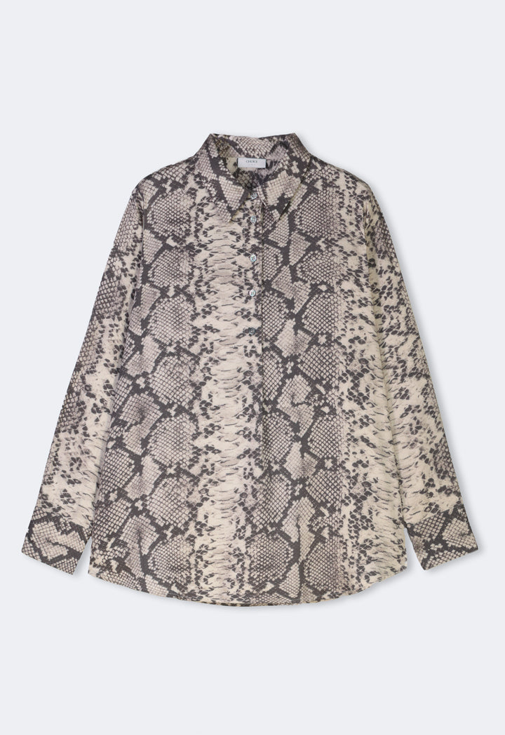 Choice Half Buttons Snake Printed Shirt  Beige - Black