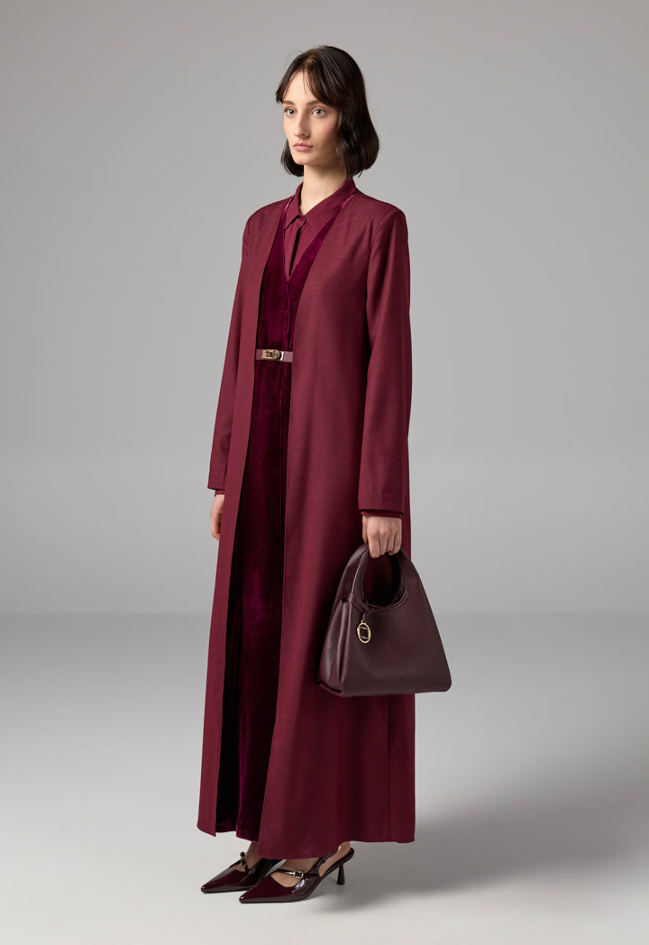 Choice Double Layered Belted Abaya Burgundy