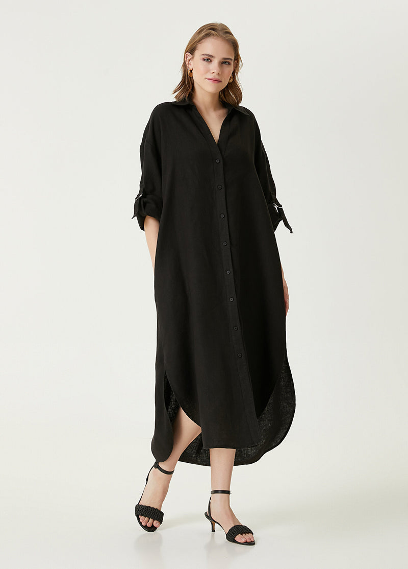Beymen Club Linen Dress With Slit Detail  Black