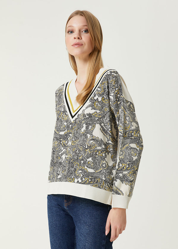 Beymen Club Paisley Patterned Sweater Ecru