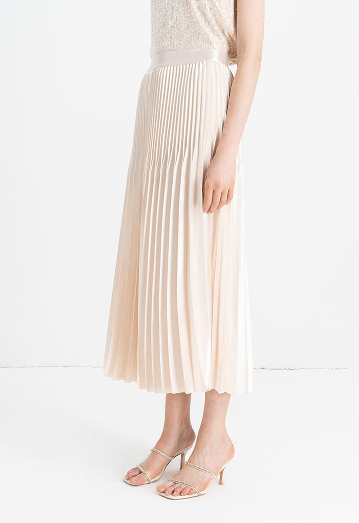 Choice Elastic Waistband Pleated Maxi Skirt Cream