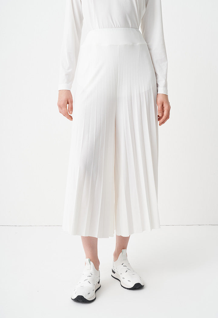 Choice Wide Leg Pleated Trousers Off White