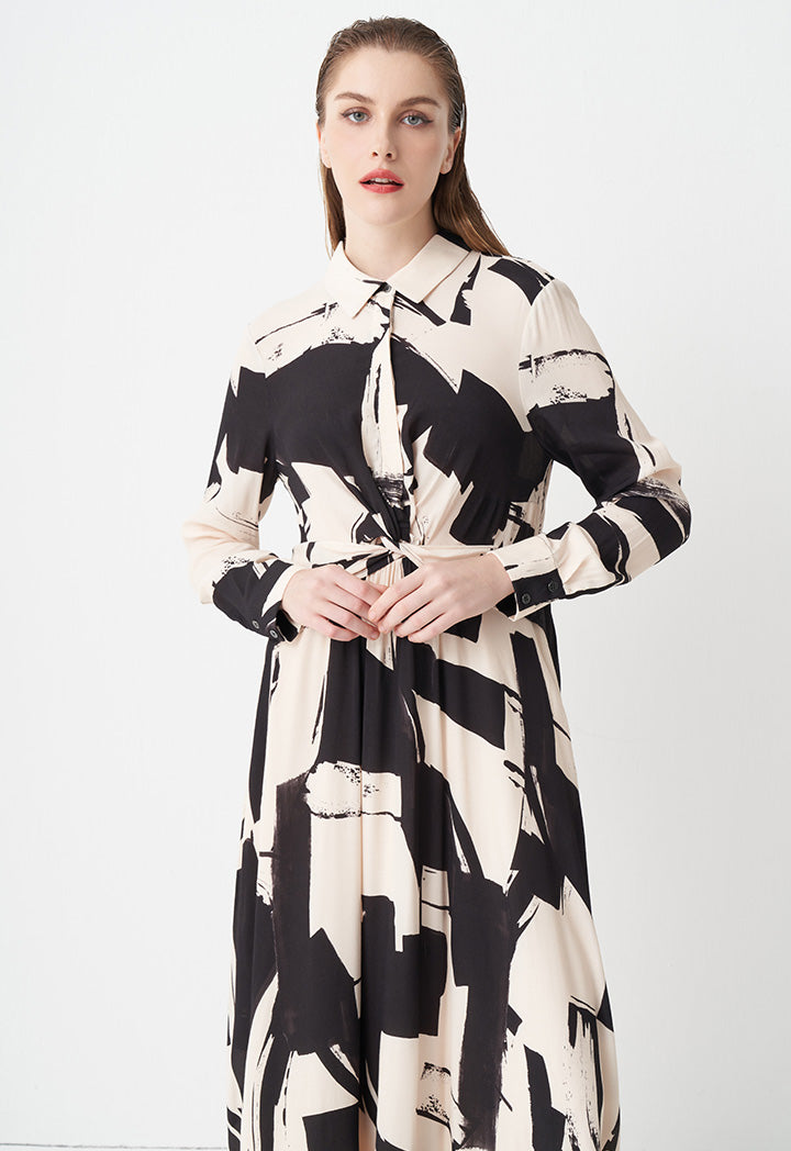 Choice Printed Dress With Twisted Detail  Black