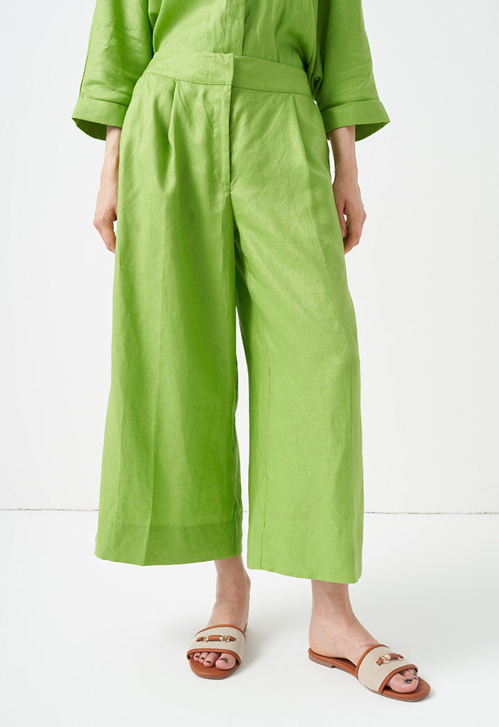 Choice Wide Leg Solid Trousers Green