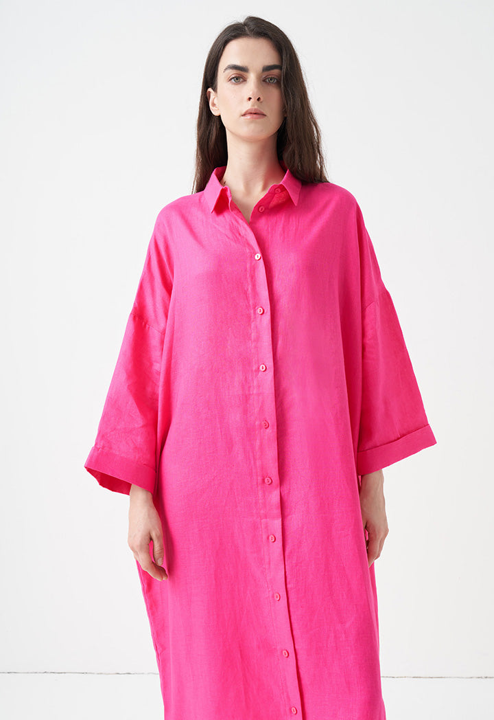 Choice Solid Maxi Shirt Dress Fuchsia