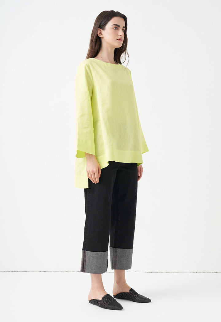 Choice Solid Long Sleeve Blouse Lime