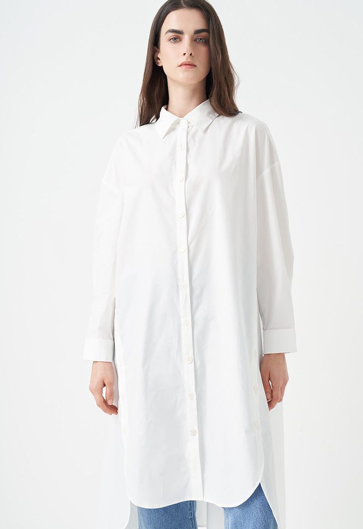 Choice Solid Midi Shirt Dress Offwhite